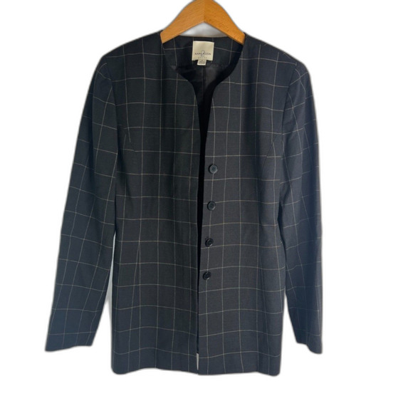 Anne‎ Klein Suits Black Lightly Checkered Lined Blazer Single Breasted Size 6 - Picture 9 of 9